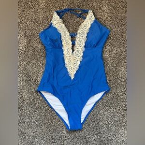 Cupshe Blue Lace Halter Swimsuit